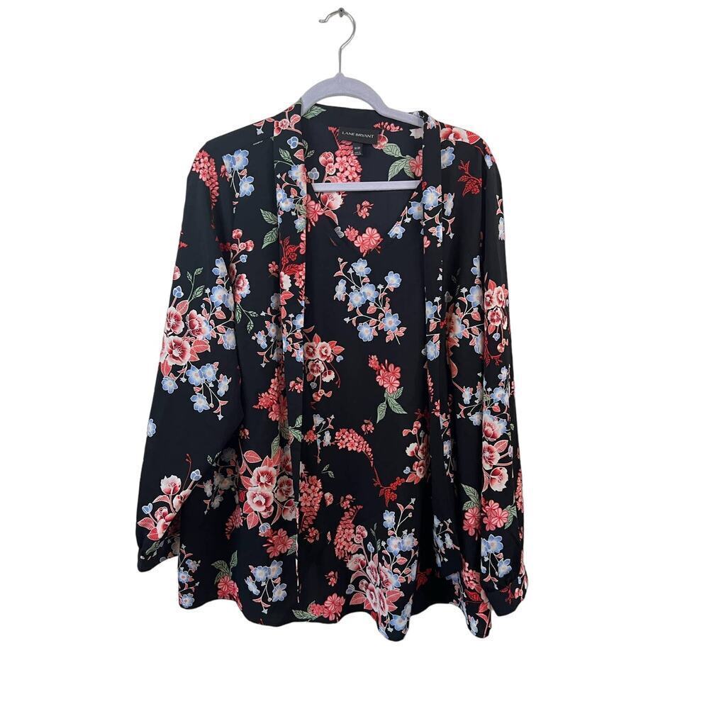Lane Bryant Black Floral Long Sleeve Blouse Size 18/20